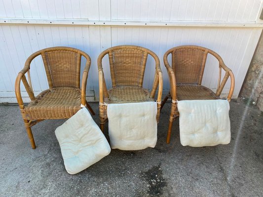 Rattan and Wicker Armchairs Set of 3