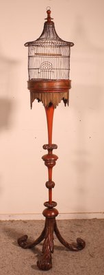 Bird Cage on Stand with Chinoiserie Decor, 19th Century for sale