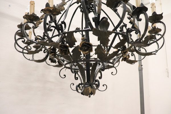 Large Wrought Iron Chandelier With 20, Large Black Wrought Iron Chandelier