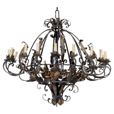 Large Wrought Iron Chandelier With 20 Bulbs 1900s For At Pamono Large Wrought Iron Chandelier With 20, Large Black Wrought Iron Chandelier