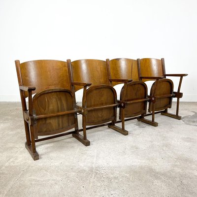 Vintage Four Seater Cinema Chairs For, Antique Wooden Theatre Seats