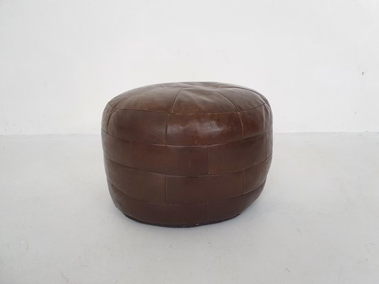 Dark Brown Leather Ottoman Or Pouf, Brown Leather Pouf