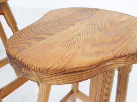 Scandinavian Modern Pinewood Bar Stools, 1970s, Set of for sale