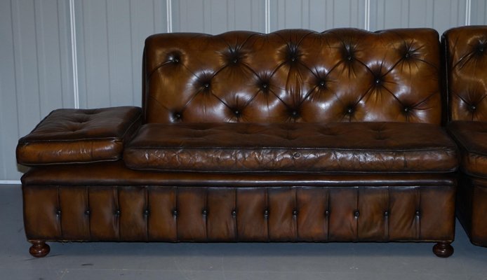 Hand Dyed Cigar Brown Leather Walnut, Chesterfield Style Corner Sofa Leather
