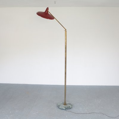 Green Marble Base Brass Stem, Floor Lamp With Green Shade