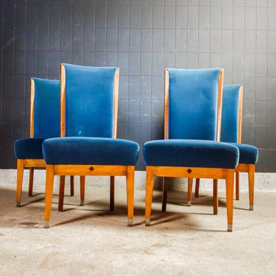 Art Deco Blue Dining Room Chairs Set, Blue Patterned Dining Room Chairs