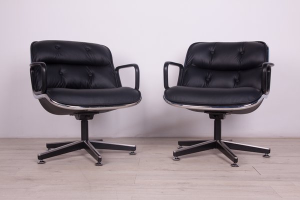 Black Leather Desk Chair By Charles, Black Leather Desk Chair No Wheels