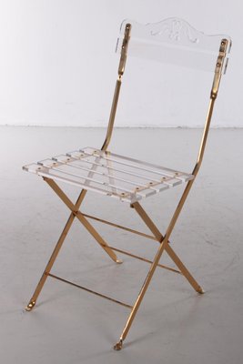 French Hollywood Regency Acrylic Glass and Gold Plated Brass Dining Chair 1970s
