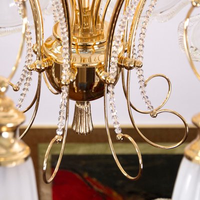 Vintage Italian Polished Gold Plated, Swarovski Crystal Classic Chandelier Light In Golden