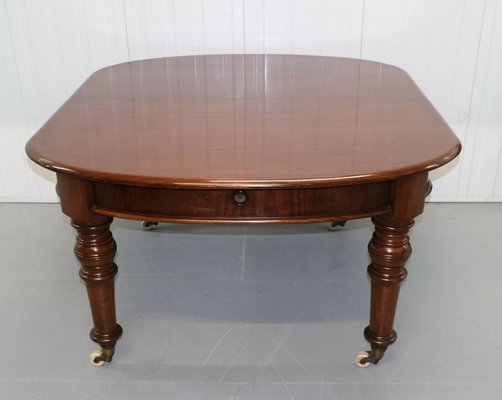 Victorian Hardwood Extendable Brown Dining Table With Two Leaves For At Pamono Victorian Hardwood Extendable Brown, Round Table With Extension Leaves