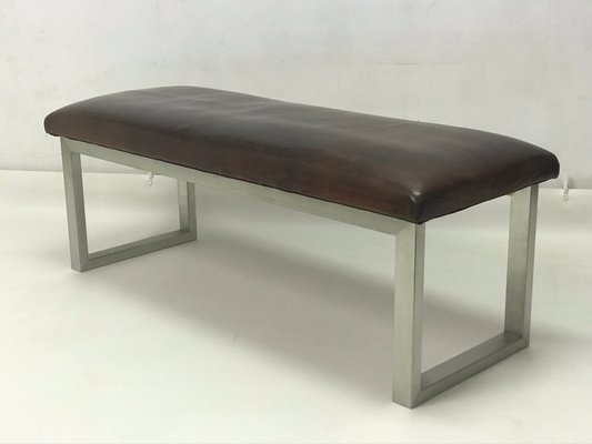 Industrial Leather Bench For At Pamono, Vintage Leather Bench With Backrest