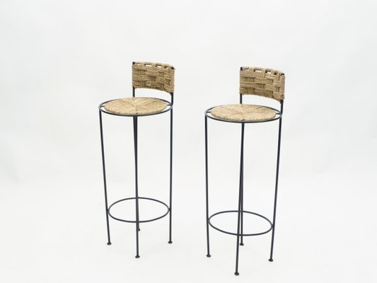 Braided Metal Rope Barstools By Adrien, Cute Black Bar Stools Set Of 2