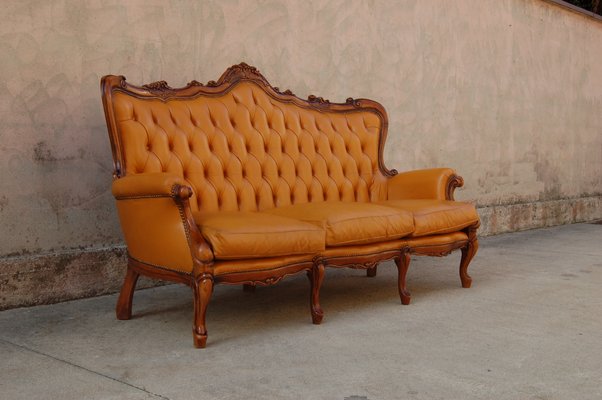 Brown Leather Sofa With Capitonnè Backrest For At Pamono Brown Leather Sofa With Capitonnè, Brown Leather Sofa With Wood Trim