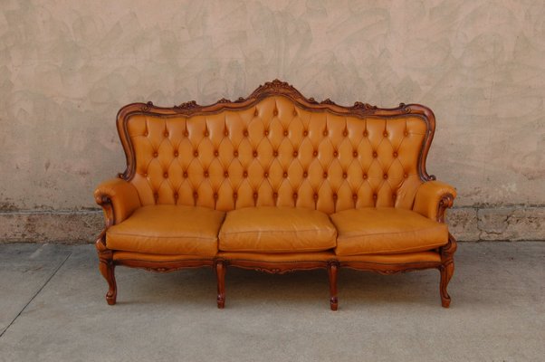 Brown Leather Sofa With Capitonnè Backrest For At Pamono Brown Leather Sofa With Capitonnè, Brown Leather Sofa With Wood Trim
