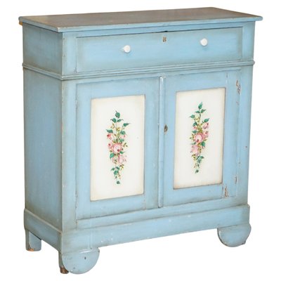Antique French Hand Painted Duck Blue, Kitchen Buffet Cabinet Painted