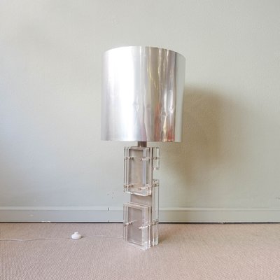 Polished Aluminum Table Floor Lamp, Vintage Lucite Floor Lamp With Table