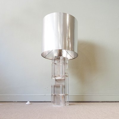 Polished Aluminum Table Floor Lamp, Drexel Heritage Genuine Crystal Lamps