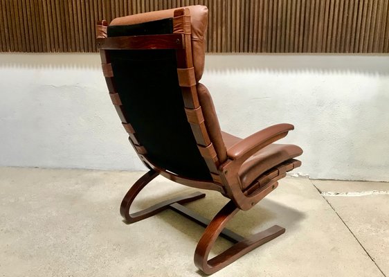 Scandinavian Leather Lounge Chair by Elsa & Nordahl Solheim for