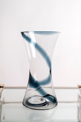 Vase En Verre Soufflé à La Main Style Vagues De Mer – Dégradé Bleu-blanc Transparent, Pièce Unique Pour Déco Marine Ou Moderne !