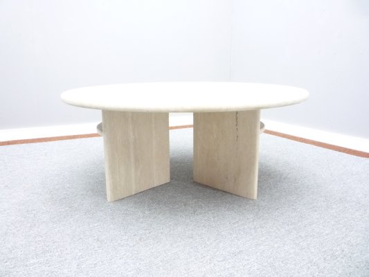 Italian Travertine Coffee Table 1970s, Light Brown And White Coffee Table