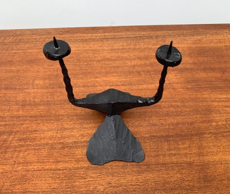 Mid-Century Brutalist Wrought Iron Candle Holder by David Palombo