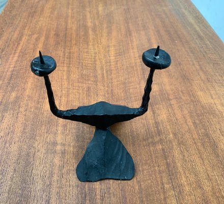 Mid-Century Brutalist Wrought Iron Candle Holder by David Palombo