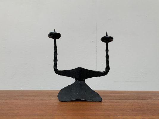 Mid-Century Brutalist Wrought Iron Candle Holder by David Palombo