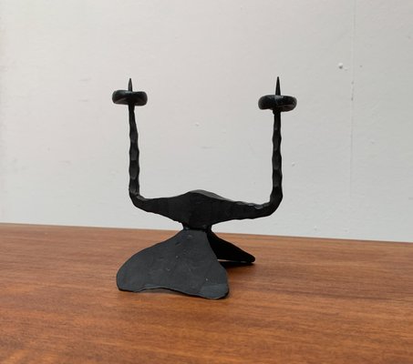 Mid-Century Brutalist Wrought Iron Candle Holder by David Palombo