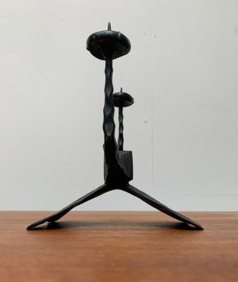 Mid-Century Brutalist Wrought Iron Candle Holder by David Palombo