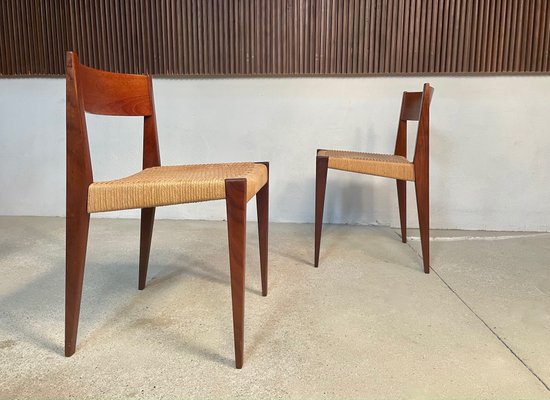 Danish Minimalist Model Pia Teak Dining Chairs with Paper Cord Seats by  Poul Cadovius for Royal Persiennen, 1958, Set of 2 for sale at Pamono