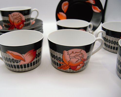 Pivoines Peonies Porcelain Service of Tea or Chocolate Cups from