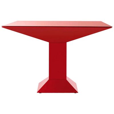 Tavolo Mettsass in metallo rosso e vetro di Ettore Sottsass per BD