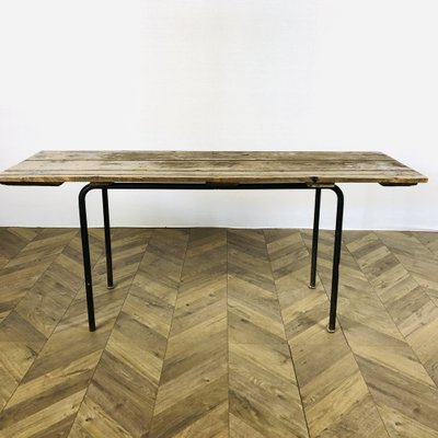 Vintage Industrial Desk Or Table 1930s, Madeline Angle Iron And Wood Dining Table