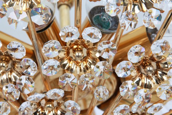 Gilt Brass and Cut Glass Flower Chandelier from Palwa Germany