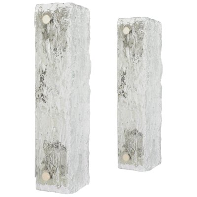 Ice Glass Vanity Sconces In Brass by Hillebrand Ice Glass Vanity Sconces In Brass by Hillebrand