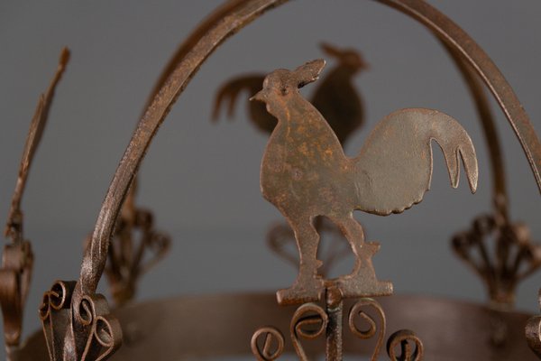 Wrought Iron and Metal Rooster Hanging Pot Rack for sale at Pamono