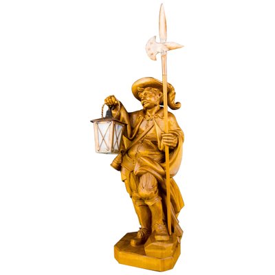Hand Carved Wooden Sculpture Lamp Depicting Night Watchman with