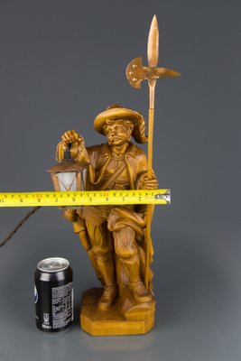 Hand Carved Wooden Sculpture Lamp Depicting Night Watchman with