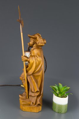 Hand Carved Wooden Sculpture Lamp Depicting Night Watchman with