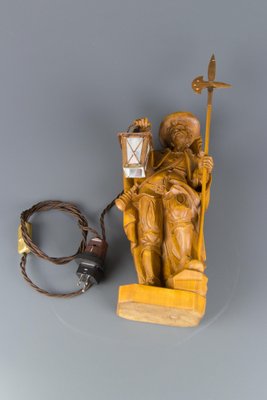 Hand Carved Wooden Sculpture Lamp Depicting Night Watchman with