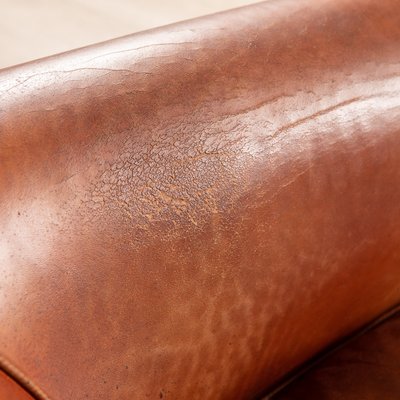 Late 20th Century Dutch Three Seater Sheepskin Leather Sofa For At Pamono Three Seater Sheepskin Leather Sofa, Dog Scratches On Leather Sofa