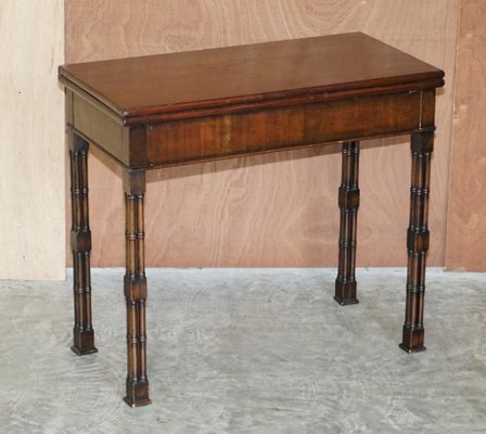 Antique Cluster Column Leg Fold Over Card Table by Thomas Chippendale 1860s