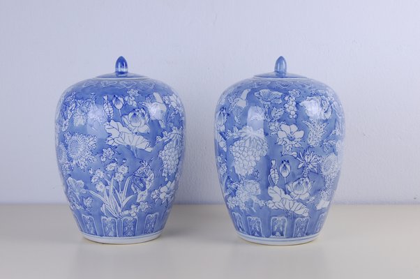 Topf aus Keramik in Blau Weiß, 2er Set bei Pamono kaufen
