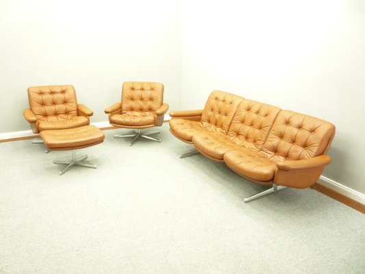 Mid Century Leather Sofa Armchairs And, Leather Sofa Chair And Ottoman Set