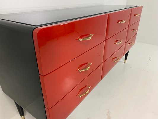 Art Deco Red And Black Lacquer Dresser, White Lacquer Mid Century Dresser