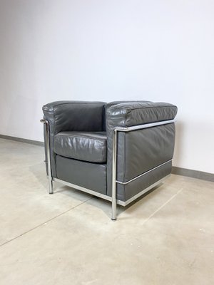 Grey Leather Lc2 Armchair By Le Corbusier For Cassina 1980s At Pamono Grey Leather Lc2 Armchair By Le, Grey Leather Sofa And Armchair