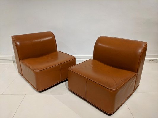 Camel Colour Leather Armchairs Set of 2 for sale at Pamono
