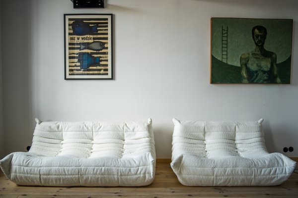 Camel Brown Leather Togo Living Room by Michel Ducaroy for Ligne Roset, Set  of 5 for sale at Pamono