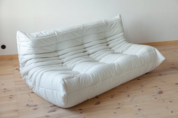 White Leather Togo 3 Seat Sofa By