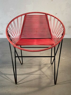 French Red Vinyl Wire Chair by Raoul Guys 1950s